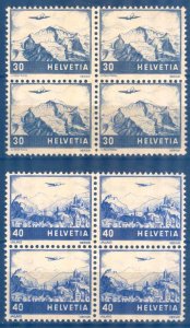 Switzerland 1948 Aviation Airplanes Sc.C43-C44 Blocks of 4 MNH