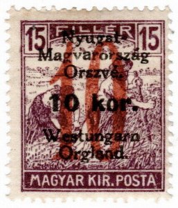 (I.B) Hungary Postal : Western Hungary 10f on 15f OP