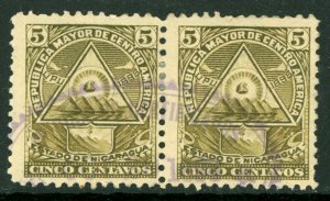 Nicaragua 1898 Seebeck Coat of Arms 5¢ Unwmk Pair VFU B634