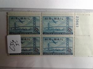 SCOTT # C36 AIR MAIL PLATE BLOCK MINT NEVER HINGED !!