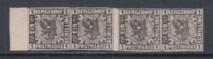 Bergedorf Sc 2 MNH. 1861 1s black, Gutter Strip of 4 w/ sheet margin at left, XF