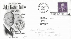 1960 FDC, #1172, 3c John Foster Dulles, Fleetwood