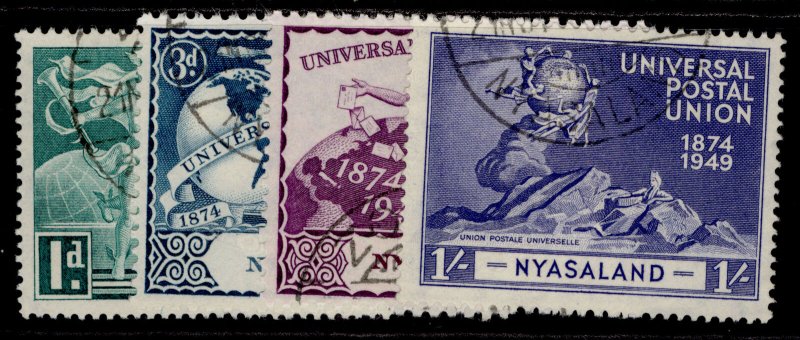 NYASALAND PROTECTORATE GVI SG163-166, anniversary of UPU set, FINE USED.