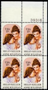 Scott #1824 - Helen Keller & Ann Sulivan - Plate Block - MNH