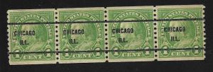 SC# 597 (1c)  Franklin, precancel  CHICAGO ILL., strip of 4,Used