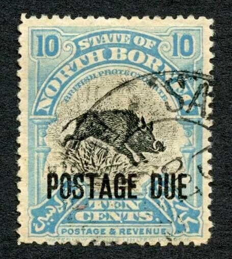 North Borneo SGD63 10c opt Post Due at foot perf 13.5-14 Cat 19 Pounds