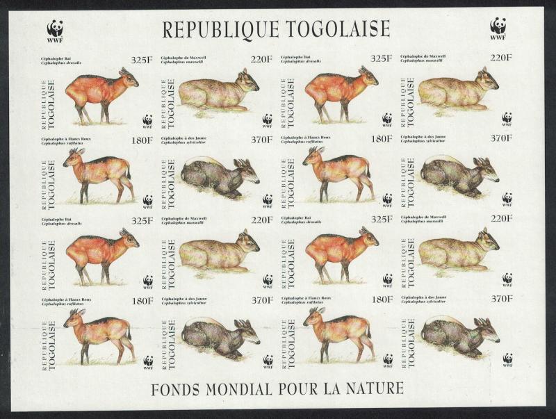 Togo WWF West African Duikers Imperforated Sheetlet of 4 sets MI#2456-2459