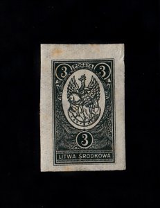 Central Lithuania Scott #37 Unused, No Gum (Imperf) Note