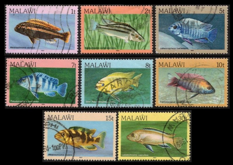 MALAWI 1984 #427-433 435 FISH DEFINITIVE POSTALLY USED SET 8 SCV $4.90 NICE LOT