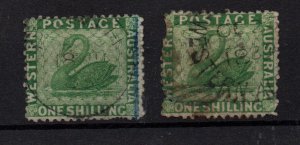 Western Australia 1865-68 1/- bright & sage green SG61-62 fine used WS36799