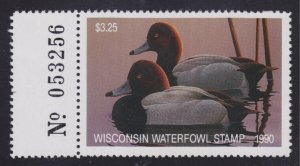 State Hunting/Fishing Revenues: WI - 1990 Duck Stamp  WI-13 - MNH