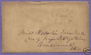 PHILADA, Pa.-CINCINNATI,  c1848  STAMPLESS COVER, NO CONTENT, US POSTAL HISTORY