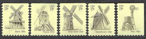 United States #1738-42 15¢ Windmills (1980). Five singles from booklet. MNH