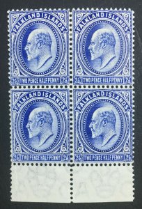 MOMEN: FALKLAND ISLANDS SG #46b DEEP BLUE 1912 BLOCK MINT OG 2NH/2H LOT #60504