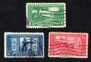 US 1925 Lexington Concord Stamp Set #617-619 Used CV $19
