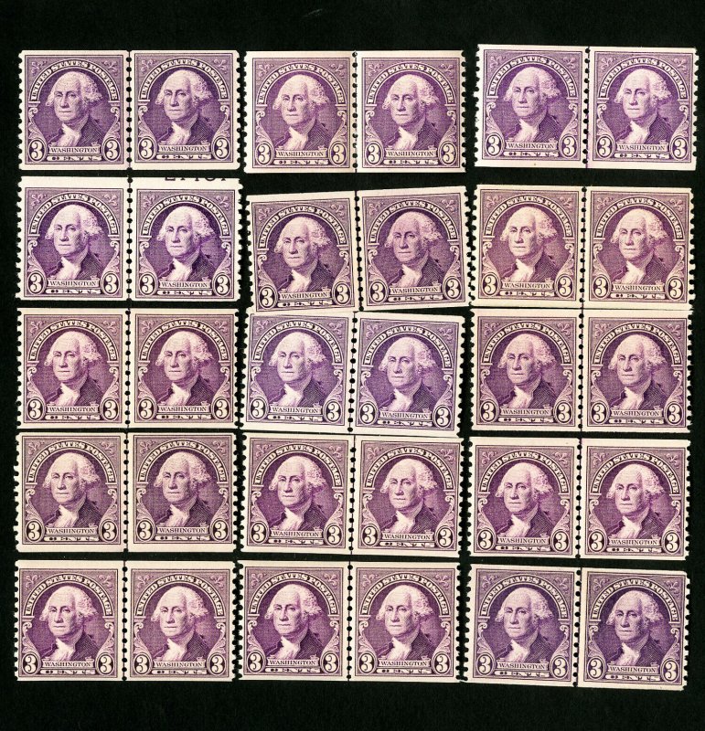 US Stamps # 721 F-VF Lot of 15 line pairs OG NH Scott Value $195.00
