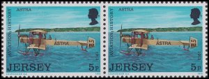 Jersey 90 Aviation History Astra 5p horz pair (2 stamps) MNH 1973 