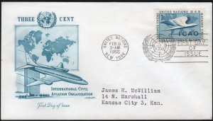 United Nations SC#31 3¢ International Civil Aviation Org. FDC (1955) Addressed