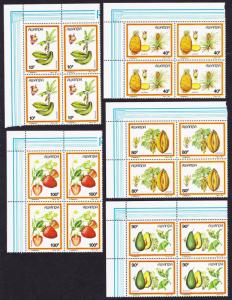 Rwanda Fruits 5v Top Left Corner Blocks of 4 SG#1297-1301 SC#1287-1291