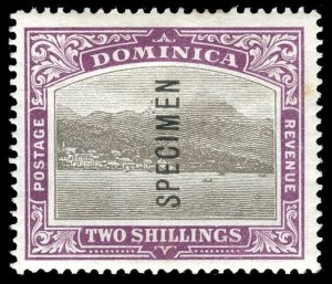 Dominica 1903 2s WATERMARK CROWN TO LEFT OF 'CC' optd SPECIMEN mlh. SG 34ws.