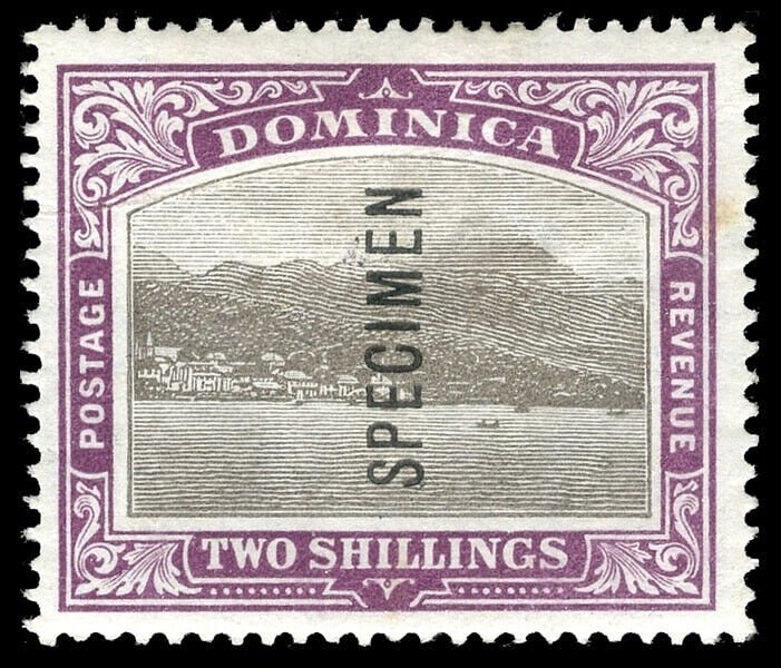 Dominica 1903 2s WATERMARK CROWN TO LEFT OF 'CC' optd SPECIMEN mlh. SG 34ws.