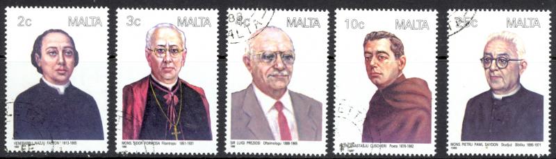 Malta Sc# 710-714 SG# 816/7, 819/23 Used 1988 Famous Men