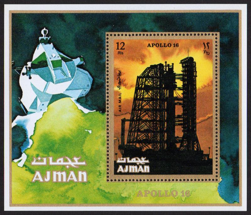 Ajman Mi Block 301A (#1020)  mnh - 1971 space - moon landing, Apollo 16 - perf