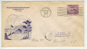 1933 1ST GRIMSLAND CACHET 727-19 WASHINGTON'S HEADQUARTERS NEWBURGH NY CV $200