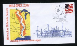 US 3631 Flag, MILCOPEX 2002 cruising Mississippi Milwaukee Philatelic 9/20/2002