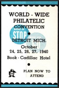 1940 US Poster Stamp World-Wide Philatelic Convention Where To Stop Detroit