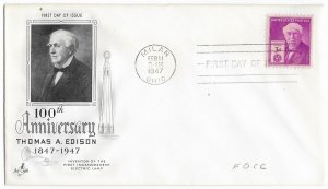 1947 FDC, #947, 3c Thomas A. Edison, Art Craft, single/block of 4