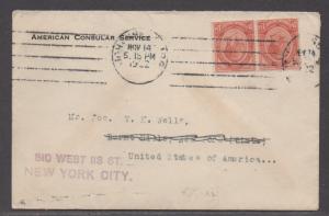 *South Africa Cover, SC# 4 (pair), To  New York USA, Forwarded, 11-14-1922