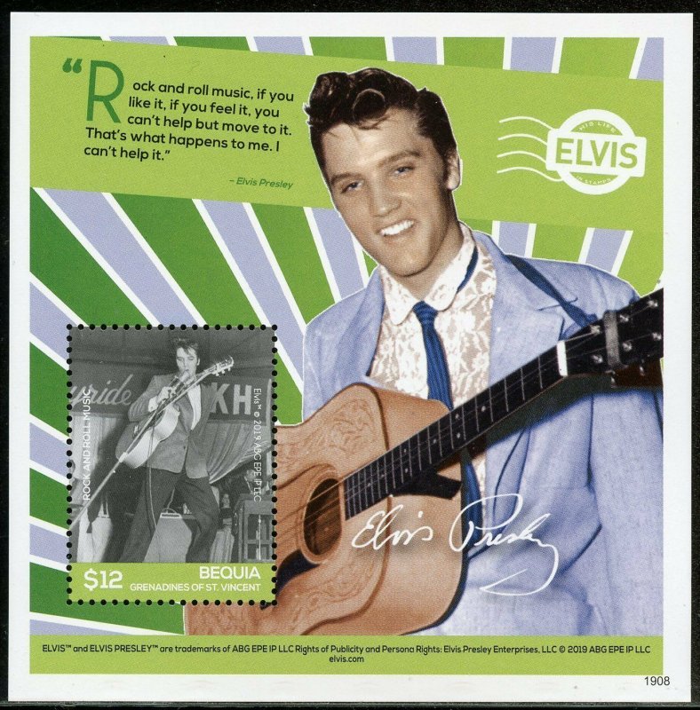 BEQUIA  2019 ELVIS PRESLEY  SET OF THREE SOUVENIR SHEETS  MINT NH