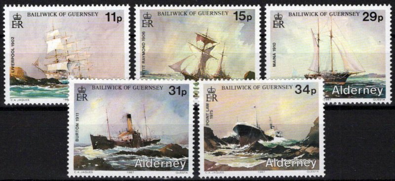 ZAYIX Alderney 32-36 MNH Shipwrecks Ships Transportation 092023SM88M