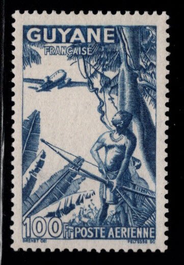 French Guiana Scott C8C airplane  flying over native MH* stamp great design