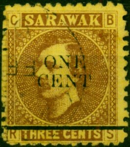 Sarawak 1892 1c on 3c Brown-Yellow SG27 Fine Used