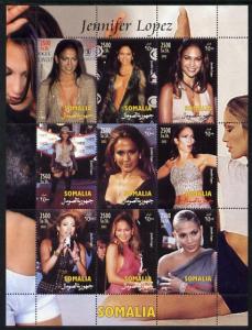 Somalia 2002 Jennifer Lopez #1 perf sheetlet containing 9...