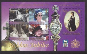 Falkland Is. #808 MNH ss, Queen Elizabeth II Golden Jubilee, issued 2002