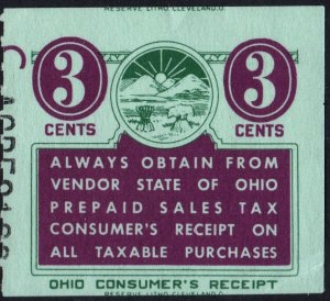 State of Ohio 3¢ Prepaid Sales Tax Consumer's Receipt