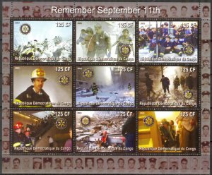 Congo 2003 Rotary Fire Trucks Remember September 11th Sheet MNH Private