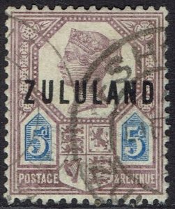 ZULULAND 1888 QV GB OVERPRINTED 5D USED