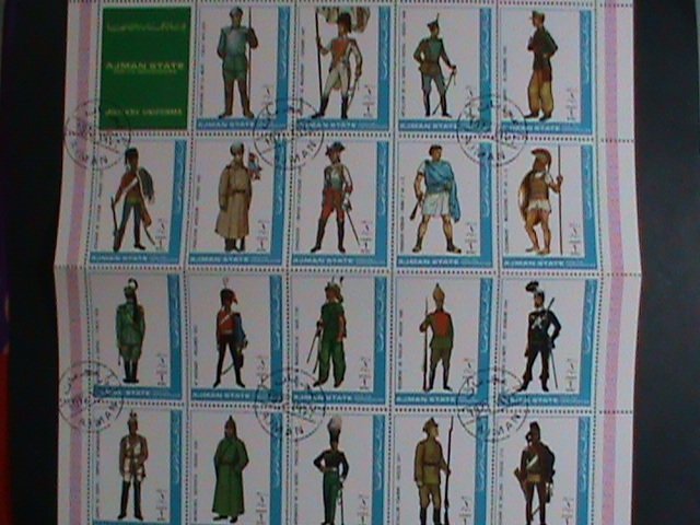 AJMAN STAMP:MILITARY UNIFORMS STAMPS CTO LARGE FULL SHEET VERY FINE