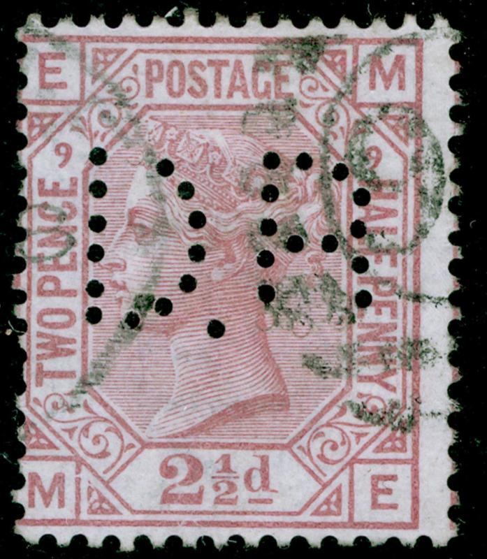 SG141, 2½d rosy mauve plate 9, USED. Cat £80. PERFIN. ME