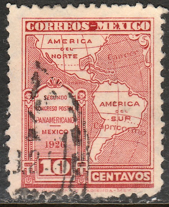 MEXICO 661, 10cents POSTAL CONGRESS. AMERICA MAP. USED. VF. (435)