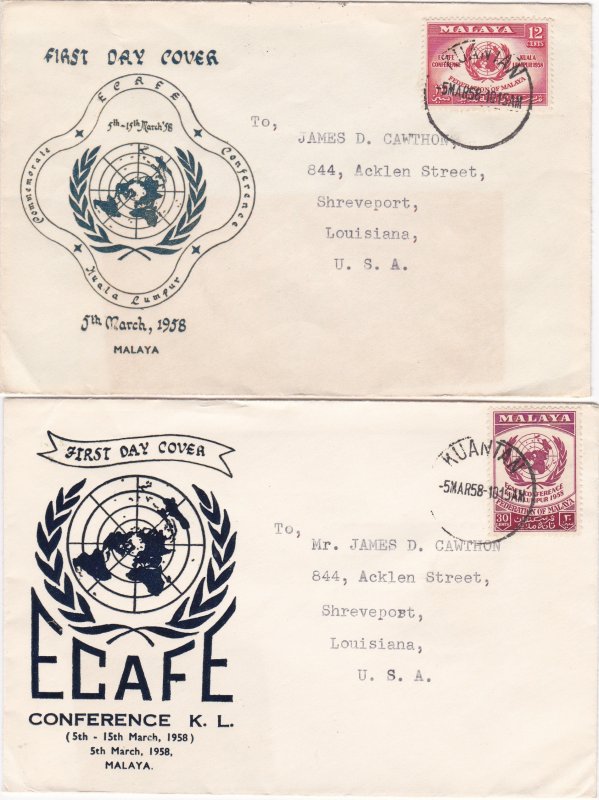 Malaya # 85-86, ECAFE Conference, First Day Covers