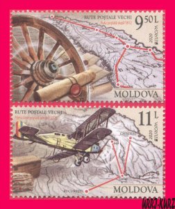 MOLDOVA 2020 Europa CEPT Ancient Air & Ground Mail Postal Routes Plain Maps 2v