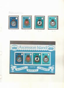 ASCENSION ISLANDS NAVAL CREST STAMPS AND MINI SHEET 2ND SERIES 1970