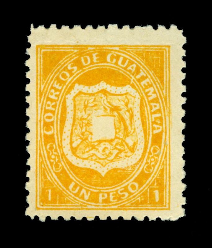 GUATEMALA 1873 Coat of Arms 1p yellow Scott# 6 mint VF stamp - signed Bloch - R