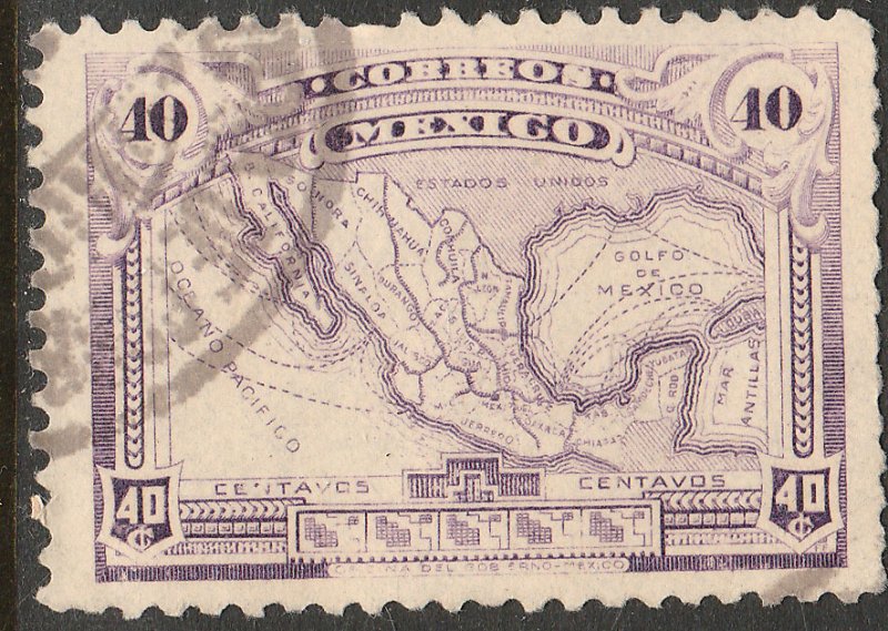 MEXICO 626, 40¢ MAP OF MEXICO. USED. F-VF, (373)
