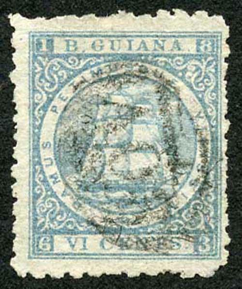 British Guiana 1866 SG94 6c dull blue Perf 10